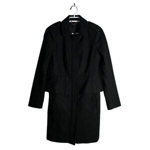 Banana Republic Women's Black Monogram Wool Blend Peplum Lady Coat